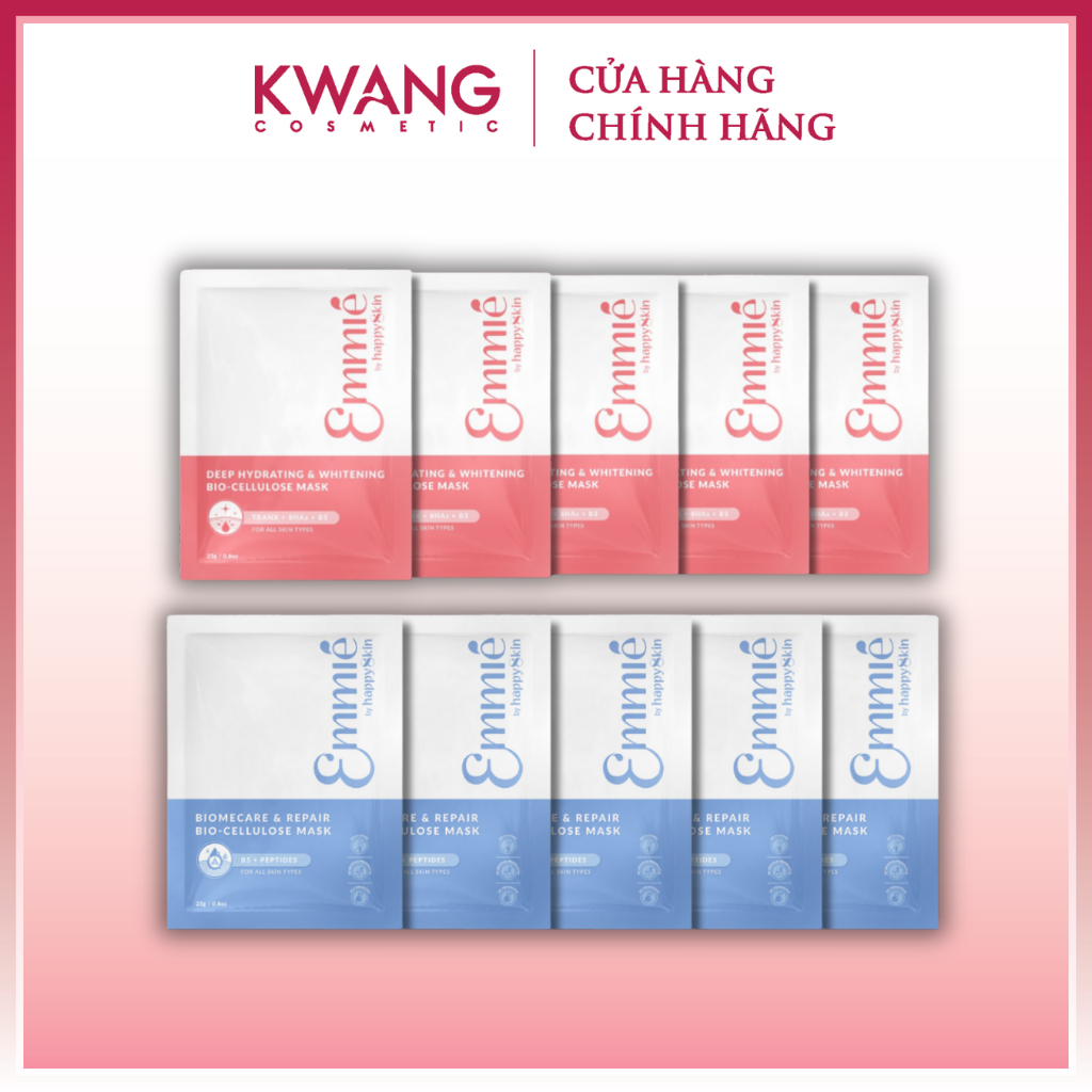   KW  Hộp 10 miếng Mặt Nạ Sinh Học Dừa Emmie by Happy Skin Cấp Ẩm Phục Hồi Dưỡng Sáng Da 25g 