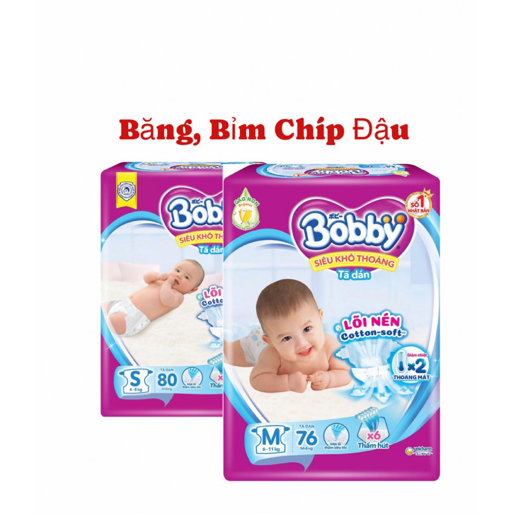 Tã dán Bobby siêu khô thoáng S80/M76