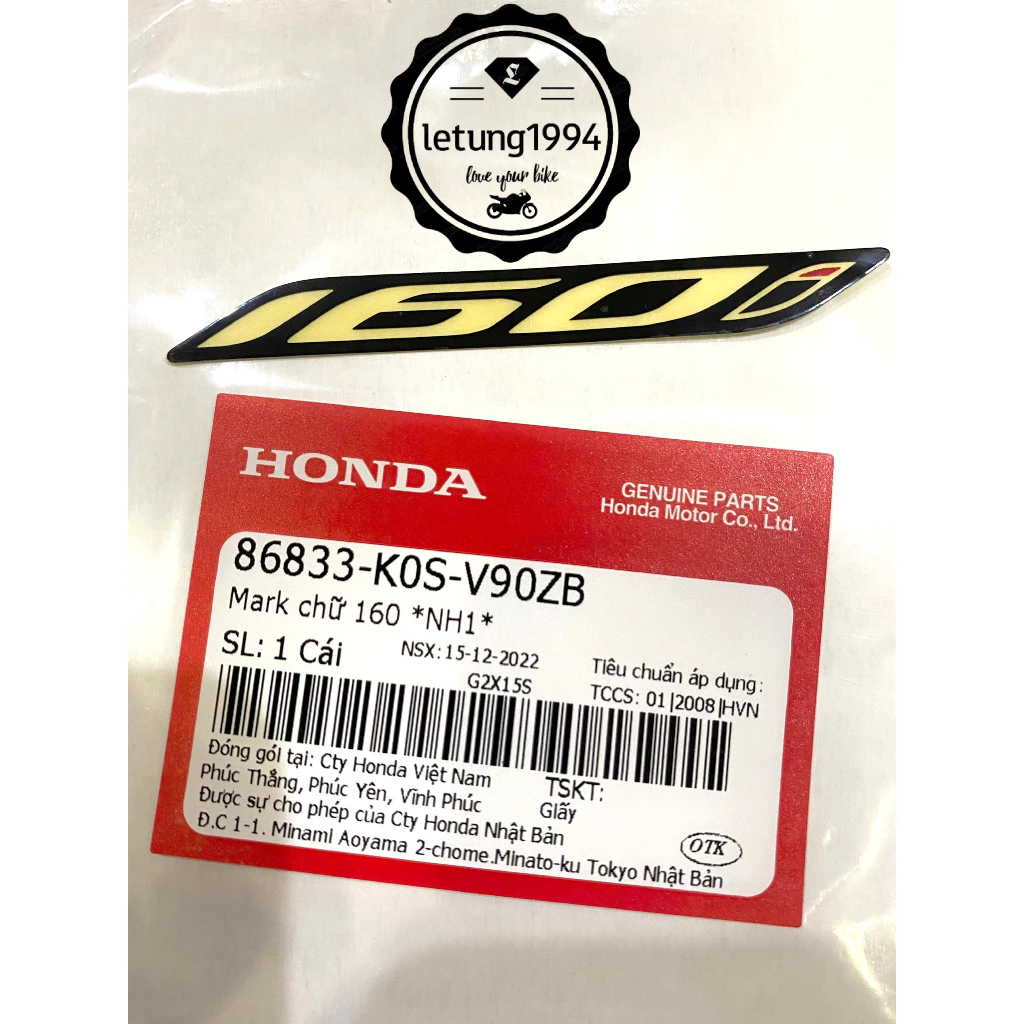 Tem chữ 160i - 150i Honda SH 2020 - 2025 Chính Hãng HONDA