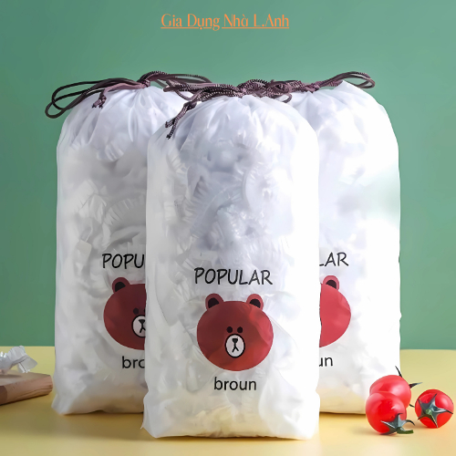 LA197-[ Combo 10 ] Túi Màng bọc thực phẩm co giãn siêu dai có chun kèm túi gấu chất liệu PE- dùng 1 lần tiện lợi