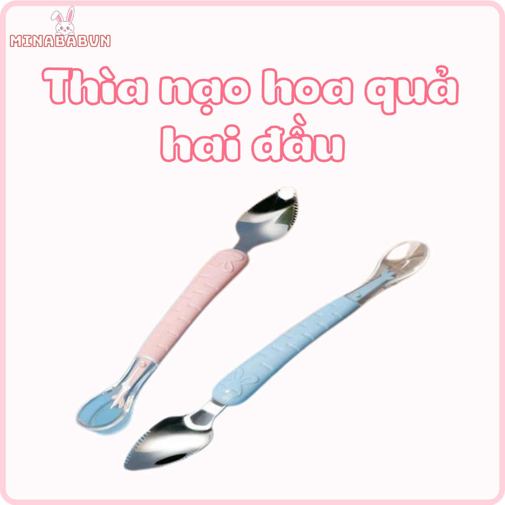 Thìa Nạo Hoa Quả 2 Đầu Silicon Cho Bé Ăn Dặm Từ 5 Tháng Tuổi, Thìa Ăn Dặm 2 Đầu Nạo Hoa Quả Cho Bé C