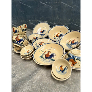 Bộ Chén Dĩa Tô Con Gà Trống - Dành Cho 10 Người - Gốm Lái Thiêu - Gốm Xưa Cho Người Hoài Niệm - Gốm Sứ Nam Bộ