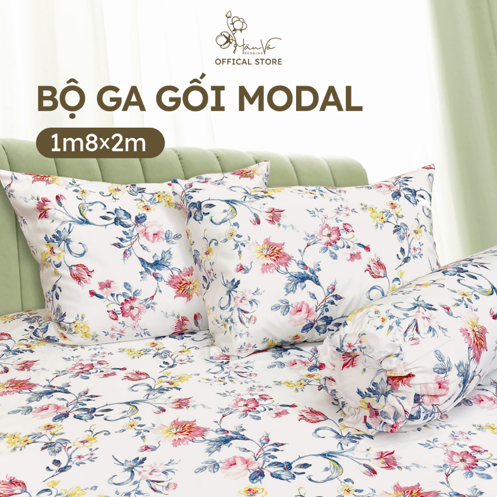 Bộ ga gối 1m8x2m, ga 1m8x2m LỤA MODAL Hân Võ, chất liệu tự nhiên mát mịn cao cấp, set drap gối