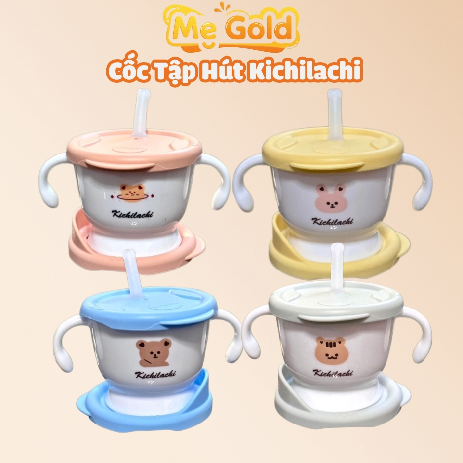 Cốc Tập Uống Nước Kichilachi, Cốc Tập Hút 3 Giai Đoạn Có Vạch Chia 150ml Cho Bé Chất Liệu An Toàn