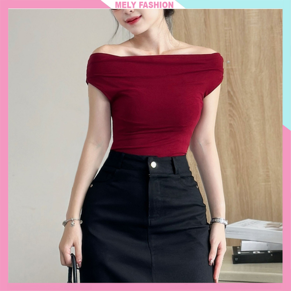 Áo trễ vai nữ Mely Fashion ôm body cộc tay kiểu thư sang chảnh đi làm đi chơi nhiều màu Hàn Quốc AL2