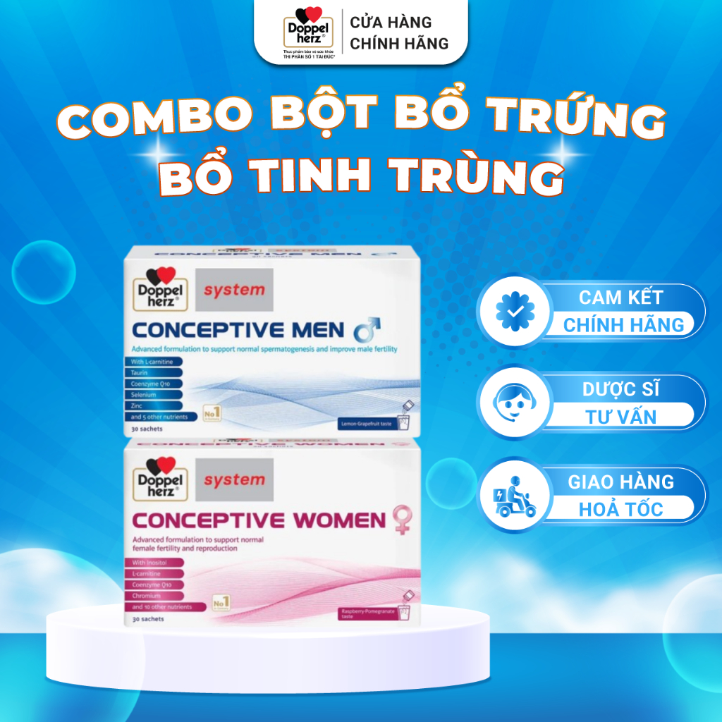 Combo Hỗ Trợ Tăng Khả Năng Thụ Thai Cho Vợ Chồng Doppelherz Conceptive Women + Conceptive Men
