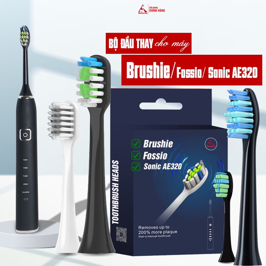 Cho máy Brushie (Ultra Plus, Pro Max) 2 đầu bàn chải đánh răng điện và Giá treo, Hộp đựng Minh House