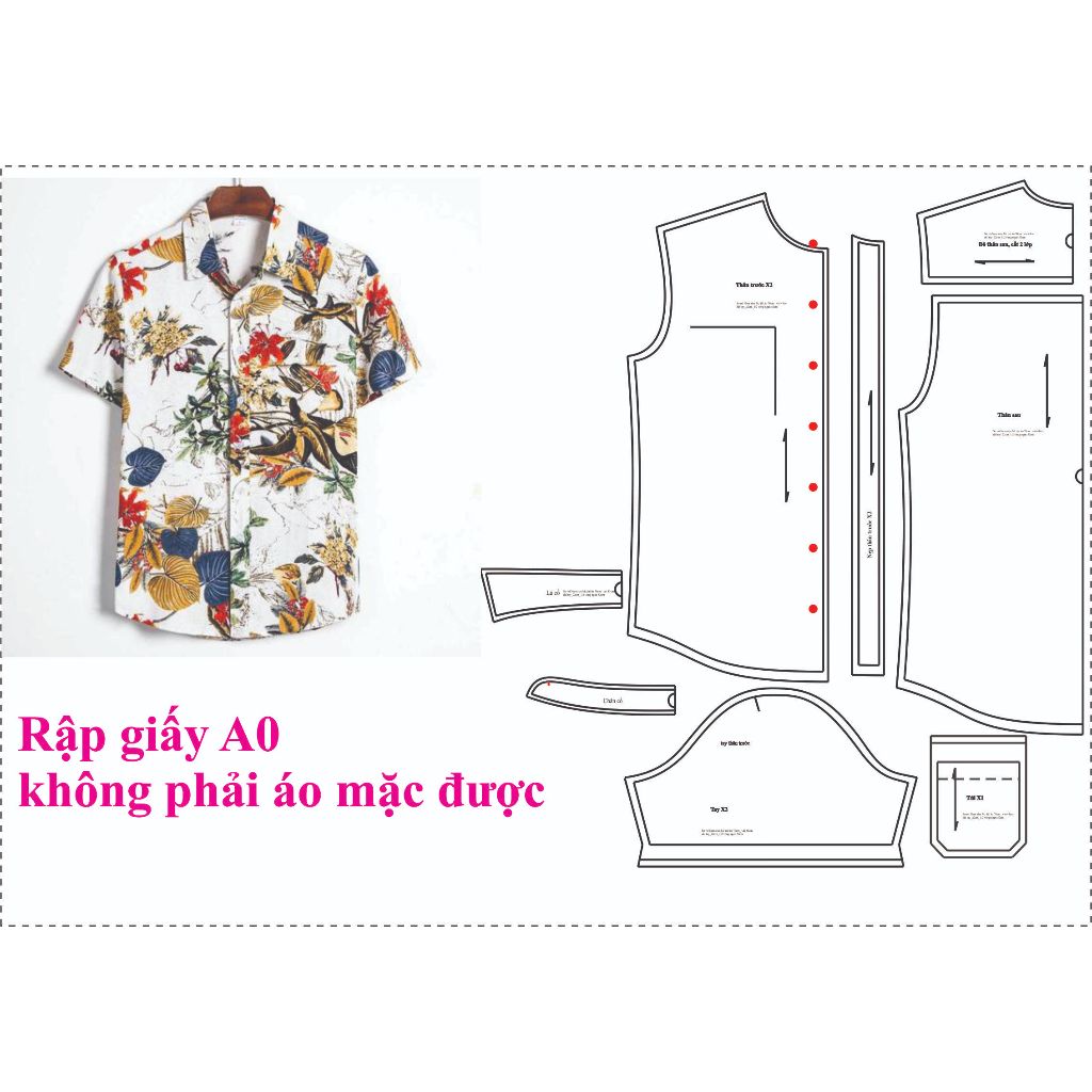 Rập giấy A0 mã B37 - Rập áo sơ mi nam ngắn tay