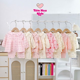   Bé 10-20kg  Bộ Dài Tay Cổ Sen Nút Cài Giữa Cho Bé Gái Vải Xô Muslin Cao Cấp Bộ Thu Đông Cho Bé Gái Mặc Ngủ 