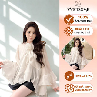  Áo Cổ Bèo Tay Dài Chất Liệu Tơ Cao Cấp Đính Hoa Tiểu Thư Sang Chảnh TM28 - Tagme 