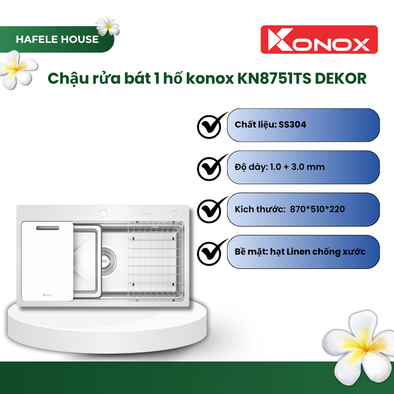 Chậu rửa bát 1 hố Konox Workstation Sink KN8751TS Dekor chất liêu SS304 - HHS