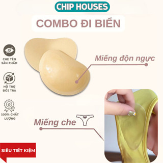  Combo Miếng Dán Độn Ngực Hình Trái Tim 2Cm Và Dán Che Rãnh Vùng Kín Chống Lộ Siêu Mỏng 0.5Cm Mặc Đi Biển Chiphouses 