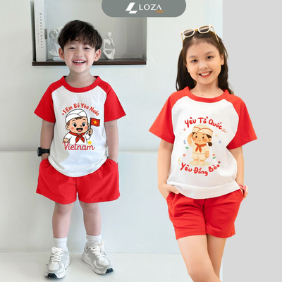 Bộ quần áo bé trai, bé gái "Yêu Tổ Quốc - Yêu Đồng Bào"  - Bộ em bé Việt Nam size 15-45kg - Loza Kids BD013