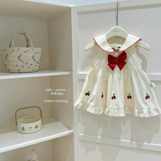 VÁY BABYDOLL CHERRY ĐỎ GẮN NƠ XINH XẮN CHO BÉ GÁI