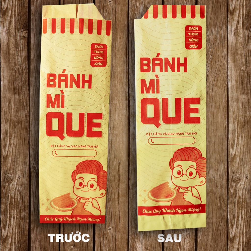 1000 túi BÁNH MÌ QUE (10x27cm) Ngon Ngon - Giấy thực phẩm - Màu đỏ