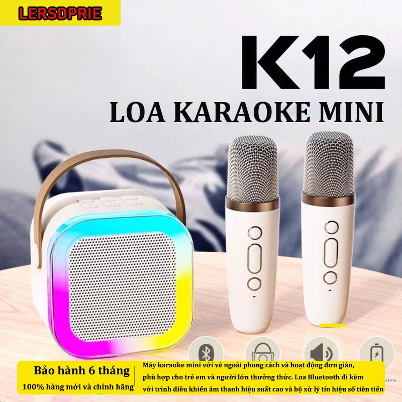 Loa Bluetooth, Loa Karaoke Mini K12 Sạc Pin Không Dây Âm Thanh Hay Bass Chuẩn Tặng Kèm 2 Míc Hát