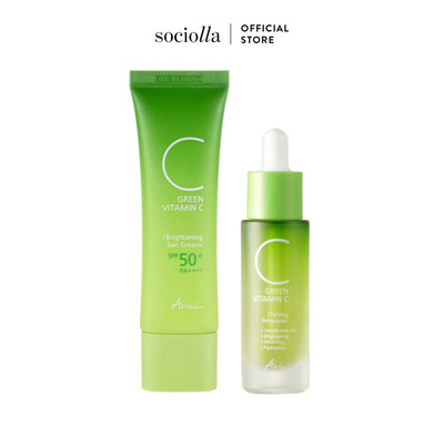 Combo Dưỡng Da Ariul Green Vitamin C Ariul Toning Ampoule 15ml & Green Vitamin C Brightening Sun Cream 50ml