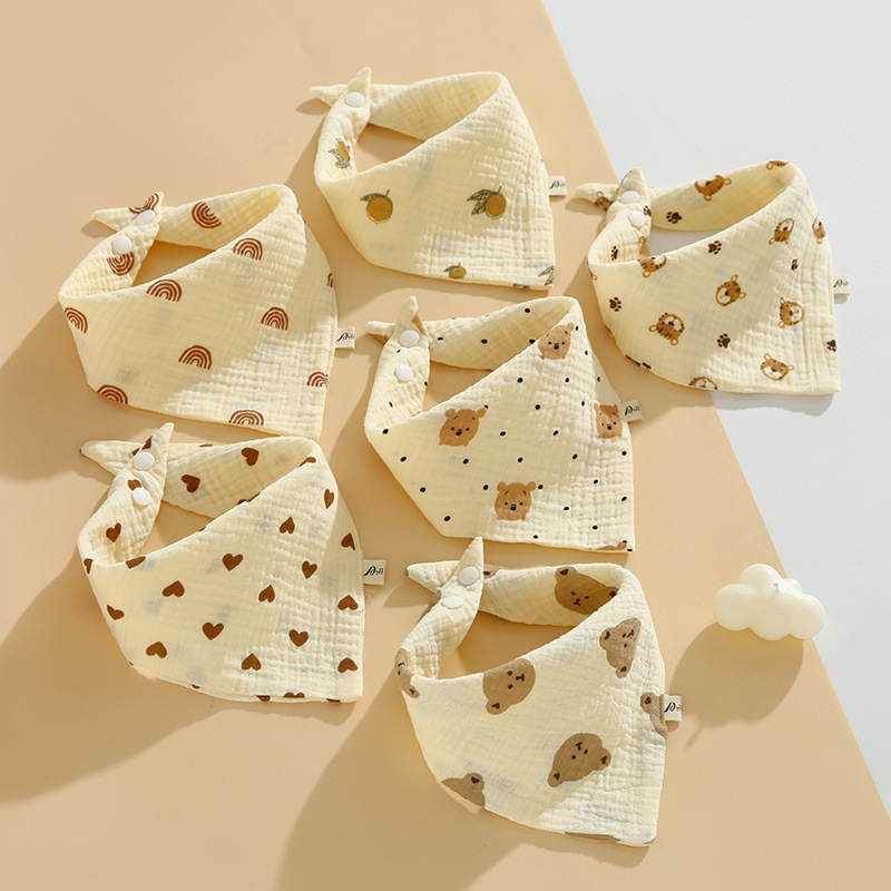 COMBO 5 KHĂN YẾM TAM GIÁC CHO BÉ XÔ MUSLIN CÓ KHUY BẤM- Y9
