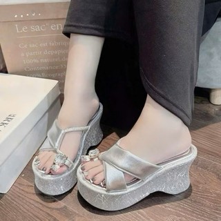  NS2 Dép xuồng nữ xỏ ngón đá quai chéo gập bản cao 9 cm - Bonita Shoes BM322 