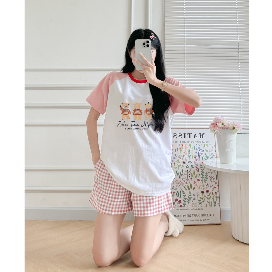 Set bộ nữ ngắn mặc nhà MENINA, đồ bộ short nữ áo thun cotton, quần đùi caro mặc nhà thời trang.