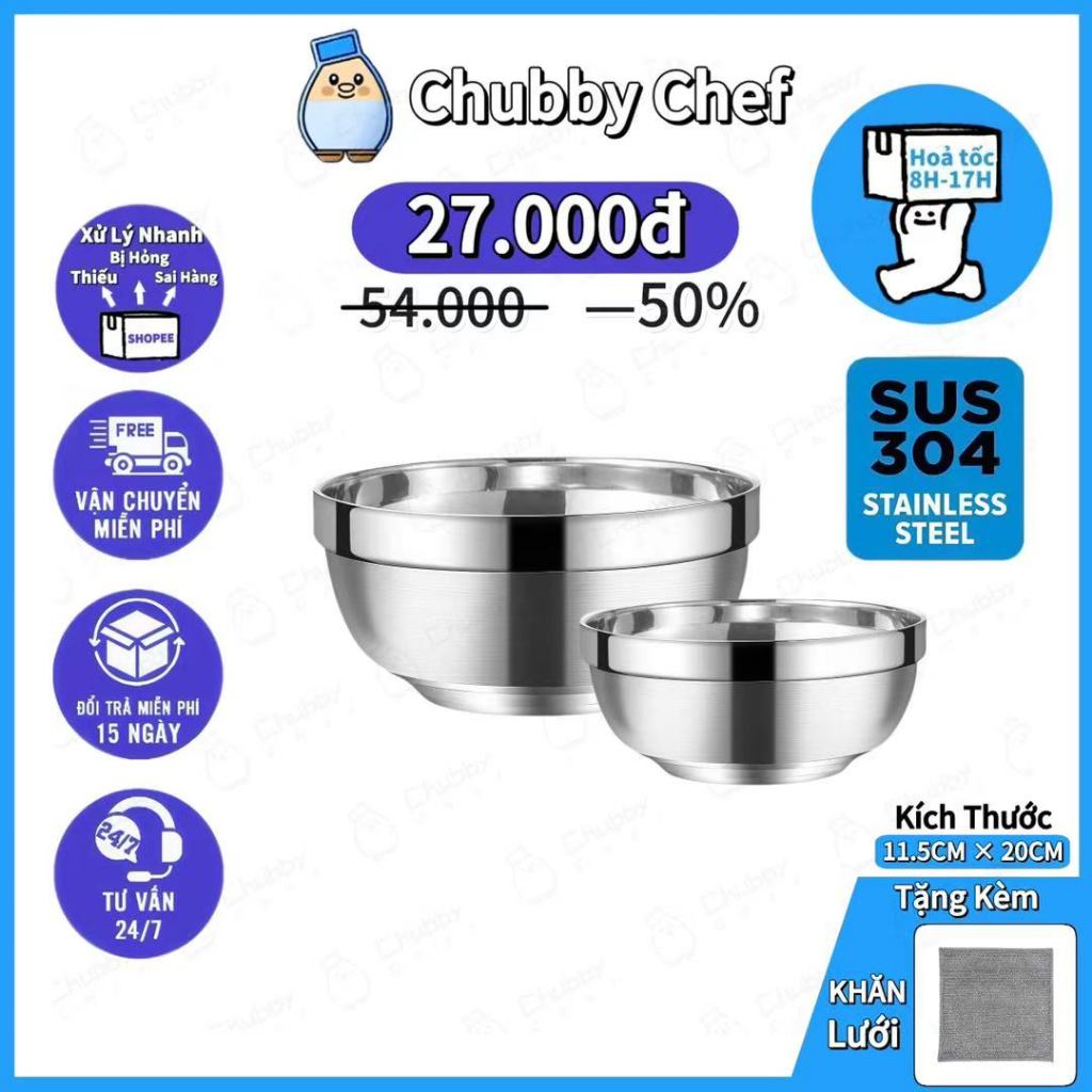 Combo Chén Tô Inox 【304】 Cao cấp kiểu Hàn Quốc 2 lớp cách nhiệt Hàng chính hãng inox cao cấp đủ kích