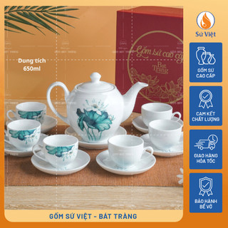  Bộ ấm chén sứ trắng Bát Tràng dáng Minh Long cao cấp đa dạng họa tiết - Gốm Sứ Việt 