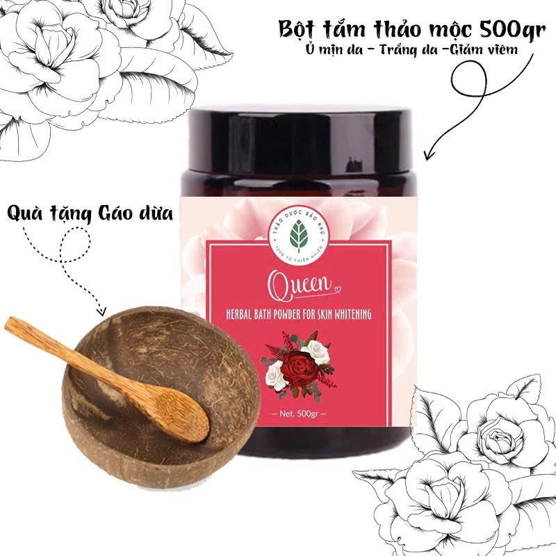 Tặng kèm gáo dừa -Bột tắm trắng ủ mịn da thảo mộc Queen