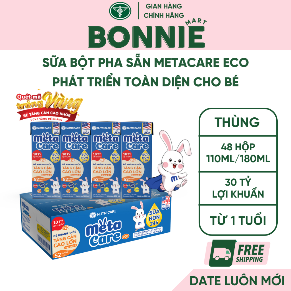 Thùng 48 Hộp Sữa Bột Pha Sẵn METACARE ECO Nutricare Tăng Cân Chiều Cao Tăng Sức Đề Kháng Từ 1 Tuổi Với Sữa Non 24H