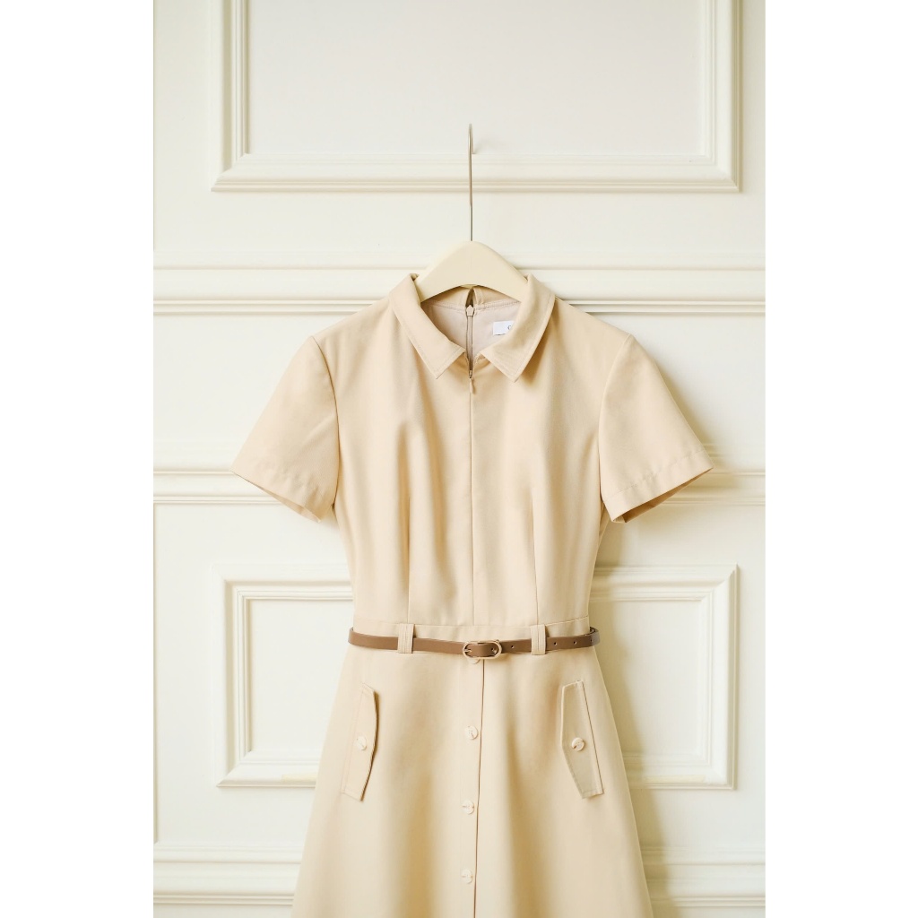 (QUIET BLOOM)  Váy dáng xòe chất liệu cao cấp cổ kéo khóa túi giả, thời trang thiết kế nữ Calie VX276 | BigBuy360 - bigbuy360.vn