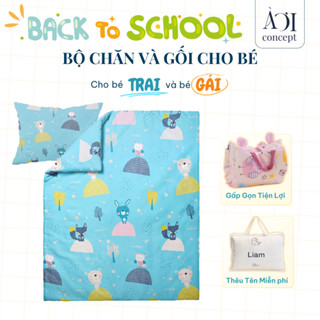 Bộ chăn gối cho bé đi học mần mon AOICONCEPT cao cấp set mẫu giáo tiểu học chất liệu Cotton và lụa Tencel