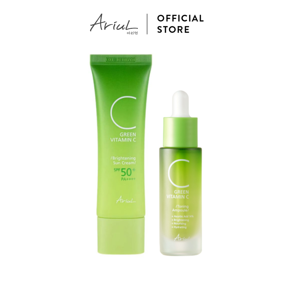 Combo Dưỡng Da Ariul Green Vitamin C Ariul Toning Ampoule 15ml & Green Vitamin C Brightening Sun Cre