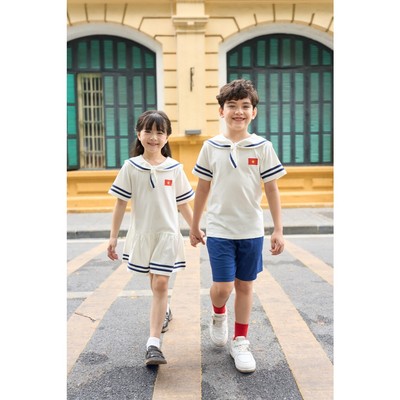 (BST QUỐC KHÁNH) Váy Cộc Tay Kiểu Dáng Thủy Thủ K'S CLOSET Chất Liệu Vải Cotton Cho Bé Gái (2-12tuổi) 11kg-46kg KT252FIS