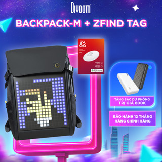 Combo balo Divoom Backpack-M màn hình LED hiển thị thông báo tin nhắn và thiết bị định vị ZFind Tag tương thích iOS