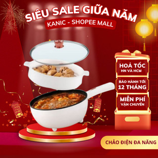 Chảo Điện Đa Năng KANIC, Dung Tích 3L Nồi Đa Năng Nồi Lẩu Điện, Tay Cầm Dài Điều Chỉnh Nhiệt Độ Nấu