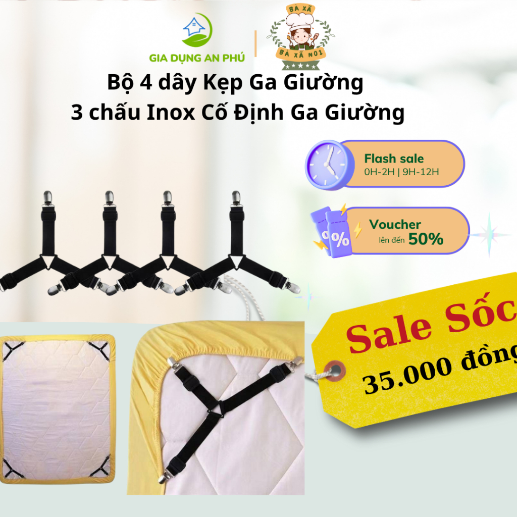 Bộ 4 Kẹp Ga Giường Co Giãn – Giữ Ga Cố Định, Không Lo Xô Dịch Baxan01