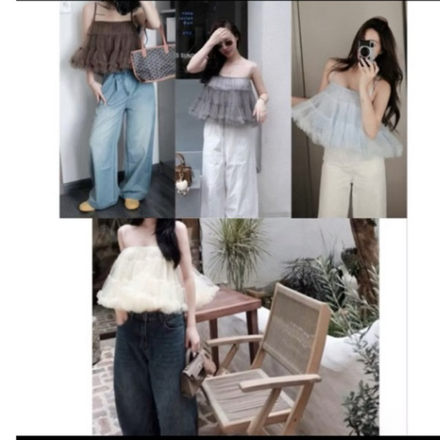 ÁO LƯỚI 2 DÂY BABYDOLL BLING 2 TẦNG BỒNG XOÈ