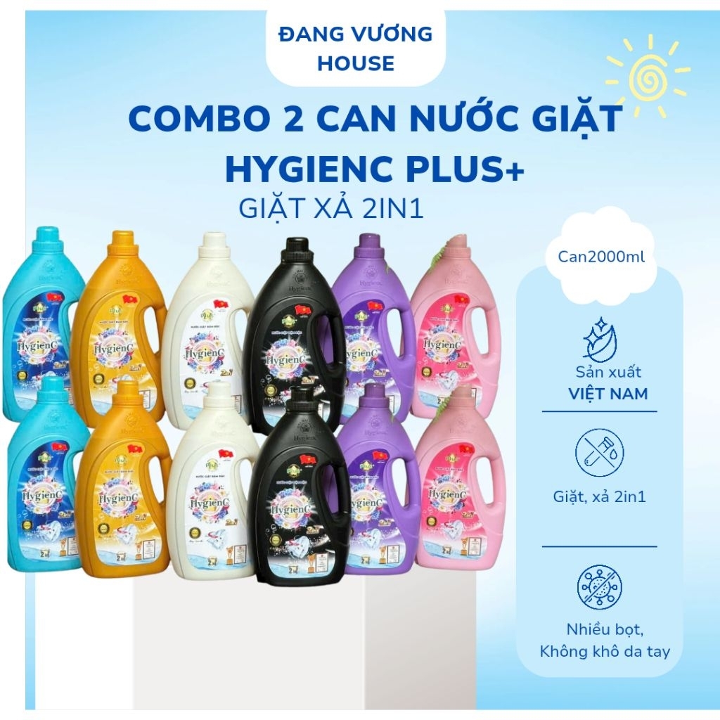 Combo 2  Chai Nước Giặc HygienC Plus hàng Việt Nam Can 2kg 4 Màu