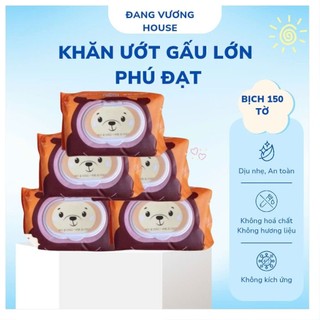 Khăn Giấy Ướt  Gấu To 150 tờ Phú Đạt Không Mùi Không Cồn Sử Dụng Cho Bé