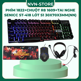 Bàn phím giả cơ R8 1822 và chuột  led 7 màu(Đen) Kèm Tai Nghe chuyên game + Tặng kèm tấm lót chuột