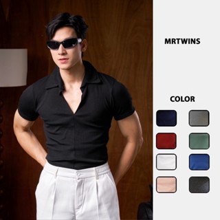 Áo Thun Nam Tay Ngắn Cổ Bẻ Chữ V Form Body Cotton Tăm Gân Thương Hiệu Mr Twins