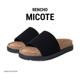  Dép RENCHO MICOTE MÀU ĐEN quai ngang nam nữ da lộn đế trấu cao 4cm   êm ái   thoáng mát 