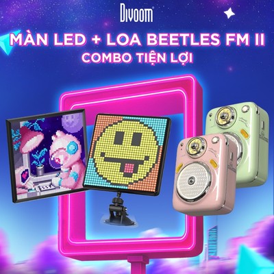 Combo màn hình LED Divoom trang trí hiển thị màn hình Pixel Art và loa Beetles-FM II nhỏ gọn