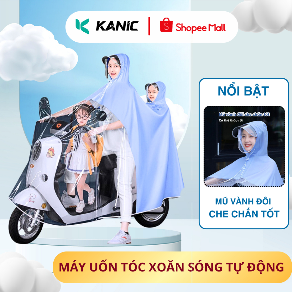 Áo mưa 2 đầu trong suốt KANIC bảo vệ toàn diện phong cách mới chống trượt an toàn cho mẹ và bé áo mưa 1 đầu người lớn