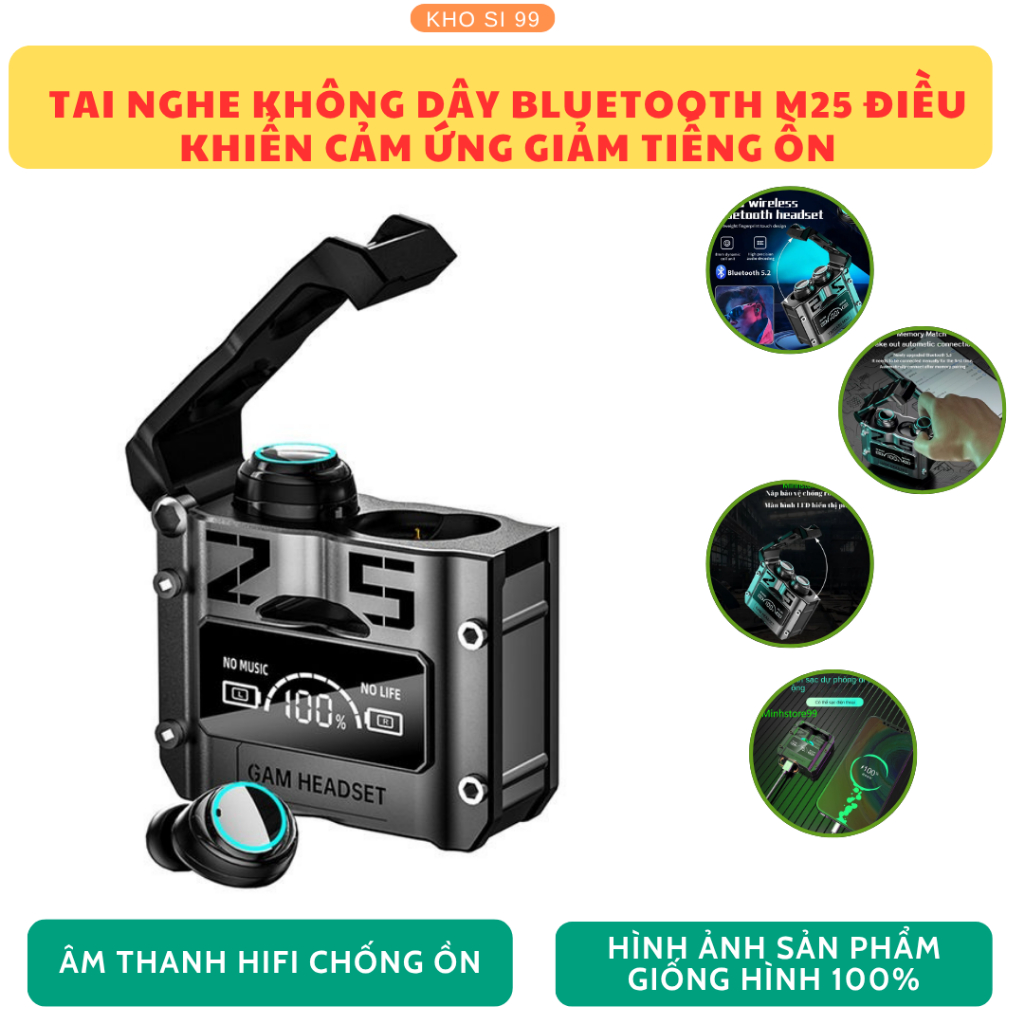 [M25] Tai Nghe Bluetooth Gaming M25: Delay Thấp, Kiêm Sạc Dự Phòng, Chống Nước - Trải Nghiệm Game - 
