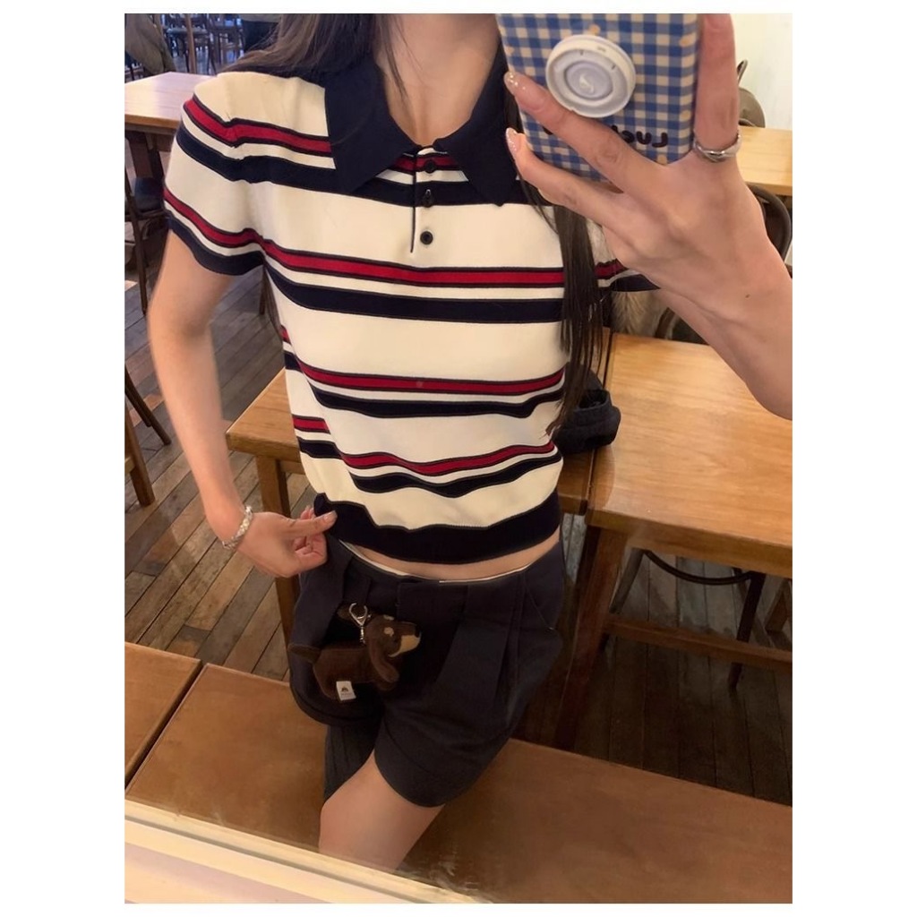 Áo Len Dệt Kim Mỏng Tay Cộc Cổ Polo Dáng Lỡ From Ôm Phối Sọc Ngang Màu Siêu Xinh Hàng Qccc Phù Hợp Với Mọi Lứa Tuổi | BigBuy360 - bigbuy360.vn