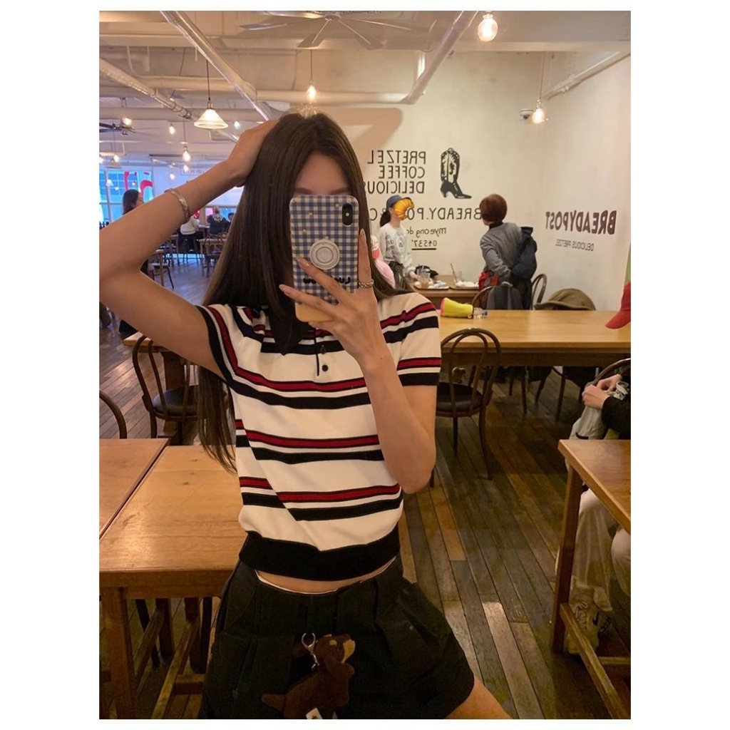 Áo Len Dệt Kim Mỏng Tay Cộc Cổ Polo Dáng Lỡ From Ôm Phối Sọc Ngang Màu Siêu Xinh Hàng Qccc Phù Hợp Với Mọi Lứa Tuổi | BigBuy360 - bigbuy360.vn