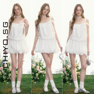 Đầm babydoll 2s tùng bí rút eo CHIYO.SG kèm dây nơ rời nữ tính D418
