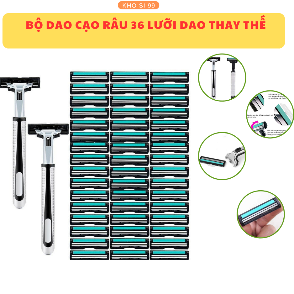 [dcr] BỘ CẠO RÂU 36 LƯỠI- KÈM TUÝP KEM Set Dao Cạo Râu 36 Món, Bộ Dao Cạo Râu Chống Xước
