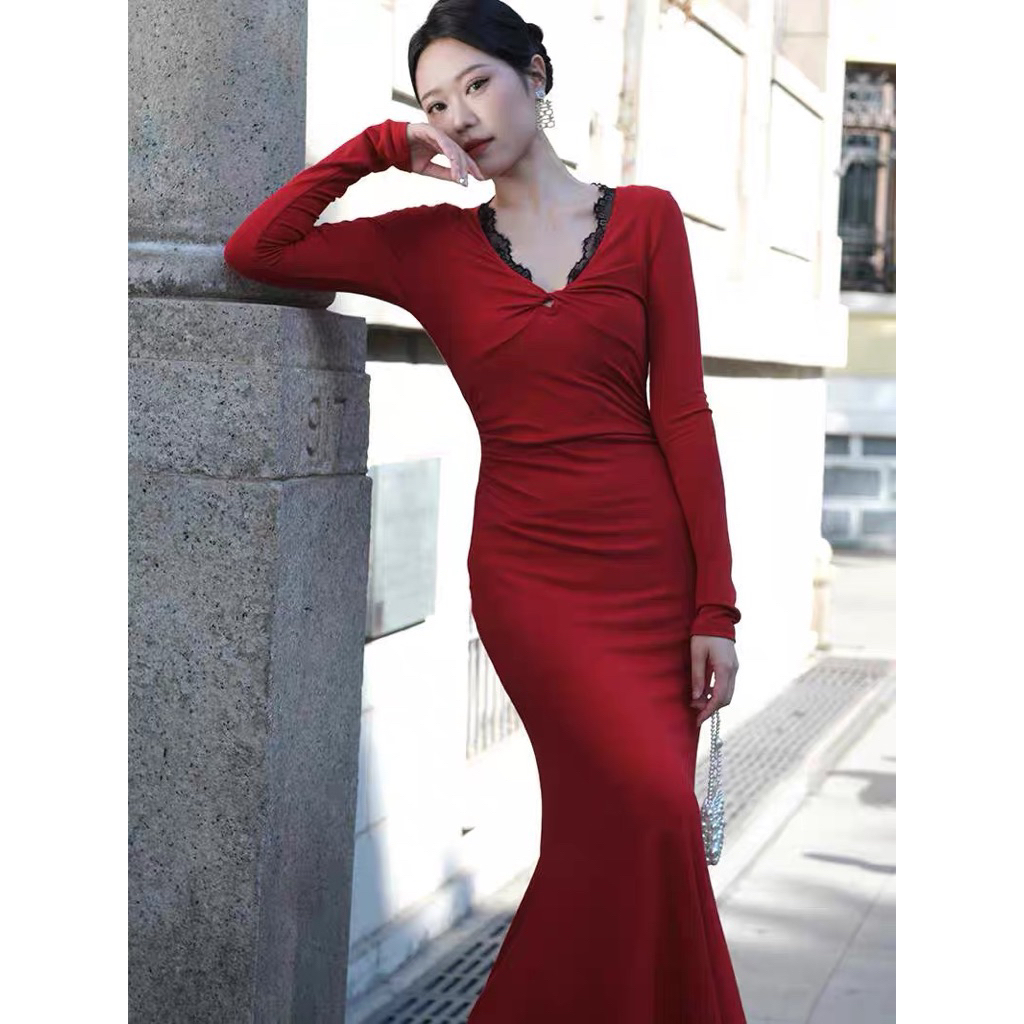 [XẢ TẾT] Đầm kiểu ôm body đuôi cá phối ren xoắn ngực CHIYO.SG sang chảnh đi tiệc D396 | BigBuy360 - bigbuy360.vn