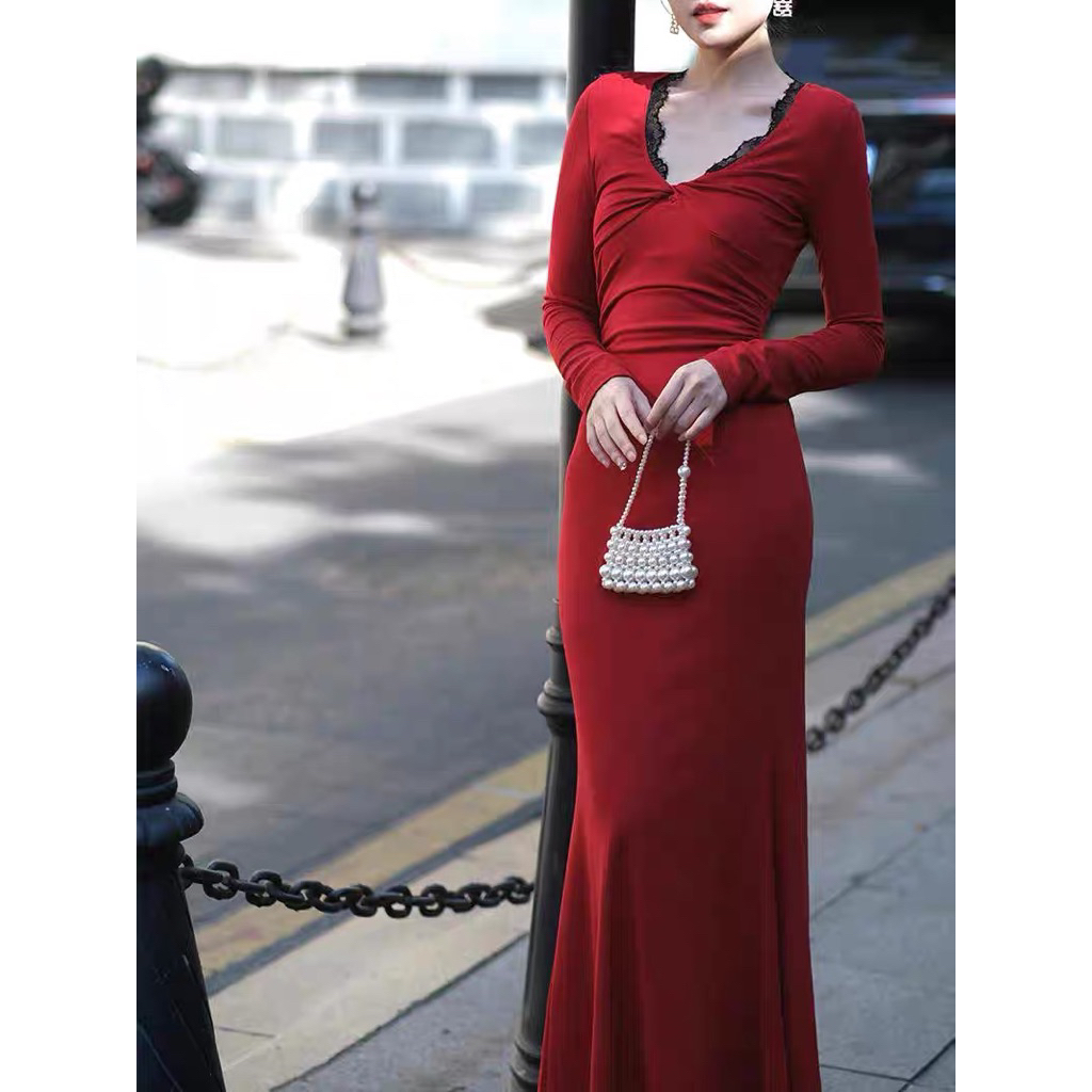 [XẢ TẾT] Đầm kiểu ôm body đuôi cá phối ren xoắn ngực CHIYO.SG sang chảnh đi tiệc D396 | BigBuy360 - bigbuy360.vn